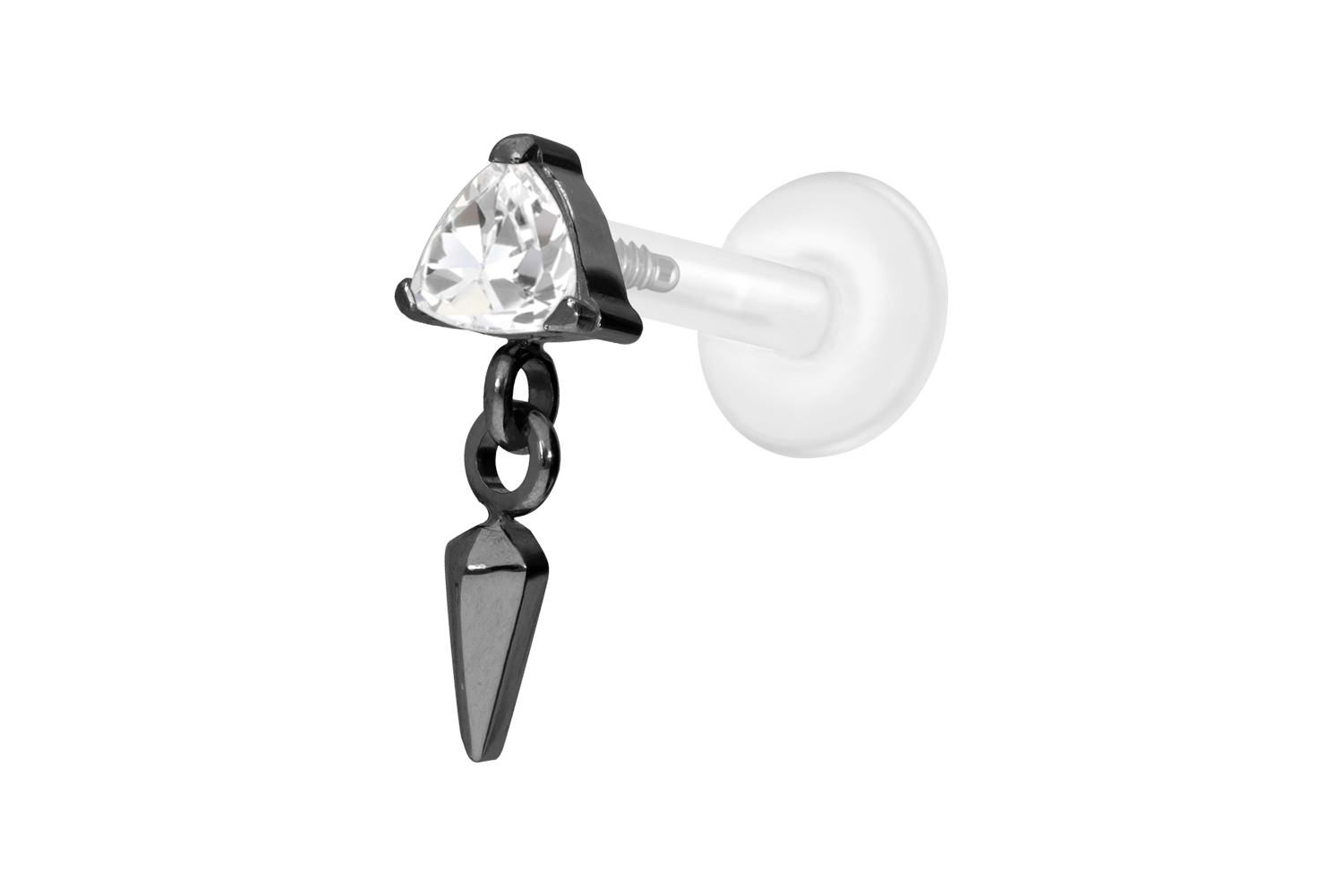 PTFE Labret Piercing mit Innengewinde + Titan-Aufsatz KRISTALLDREIECK + SPITZE